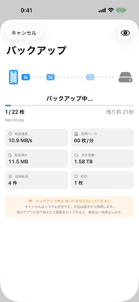 バックアップ実行中